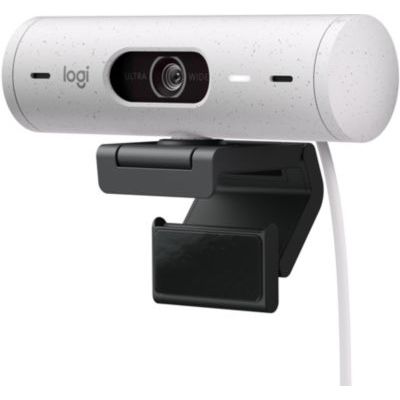 image Logitech Brio 500 Webcam Streaming HD avec Expo Auto, Mode ’Show’, Deux Micros à Réduction de Bruit, Clapet Webcam Confidentiel, Compatible Microsoft Teams, Google Meet, Zoom, Câble USB-C - Blanc