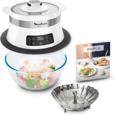 Moulinex Steam Up Cuiseur Vapeur 8 Programmes S'adapte à Tous les Formats de Plats Nettoyage Facile Nutriments Préservés Rangement Facile Livret de Recette Blanc VJ504010