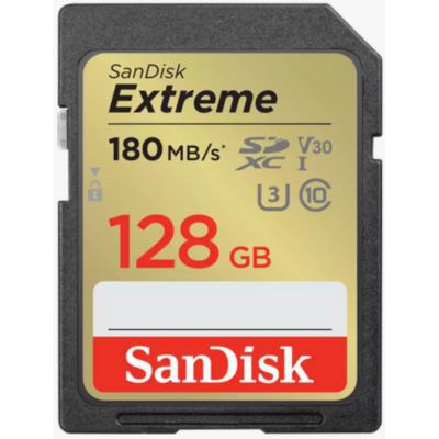 image SanDisk 128 Go Extreme carte SDXC + RescuePRO Deluxe, jusqu'à 180 Mo/s, UHS-I, Classe 10, U3, V30