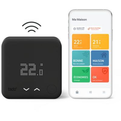image tado° Kit de Démarrage Thermostat Connecté et Intelligent sans fil V3+ – Black Edition - Thermostat programmable pour chaudière – Compatible avec Alexa, Google Assistant et Siri