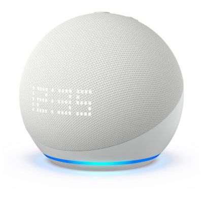 image Echo Dot avec horloge (5e génération, modèle 2022) | Enceinte connectée Bluetooth et Wi-Fi au son puissant encore plus imposant, avec horloge et Alexa | Blanc