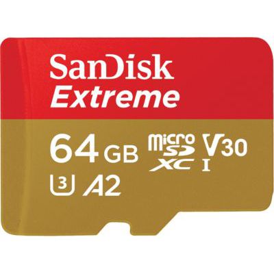 image SanDisk Extreme 64 Go Carte Mémoire MicroSDXC + Adaptateur SD avec Performances Applicatives A2 Jusqu'à 190 Mo/s, Classe 10, U3, V30