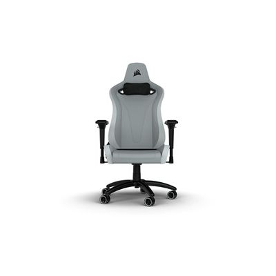 image Corsair TC200 Leatherette Fauteuil Gaming, Forme Standard (Soutien Durable, Revêtement en Cuir Synthétique Rembourré, Support Lombaire en Mousse Intégré, Accoudoirs 4D) Gris Clair/Blanc