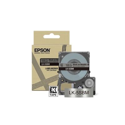 image Epson LabelWorks LK-5SBM Ruban compatible avec LW-C410 et LW-C624 Argenté métallisé/noir 18 mm