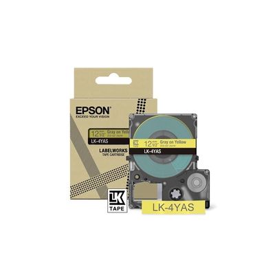 Epson Labelworks LK-4YAS Cartouche d'étiquetage compatible avec Epson LabelWorks LW-C610 et LW-C410 Jaune/gris 12 mm