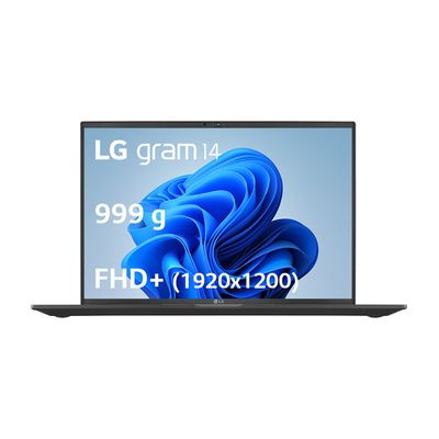 image LG Gram 14Z90Q-G.AD7BF - PC Portable 14" 999g, écran IPS 1920x1200 Format 16:10, Intel® Evo™ i7, RAM 32Go, SSD 1To NVMe, Iris®XE Graphics, Thunderbolt™ 4, Windows 11 Home, Clavier AZERTY, Noir