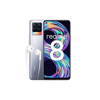 image realme 8 Telephone Portable, Smartphone Debloqué et Processeur de Jeu Helio G95, Quadruple caméra 64 Mpx à I.A., Plein écran Super AMOLED de 6,4", Batterie de 5000mAh, NFC, 8GB+128GB, Argent Cyber