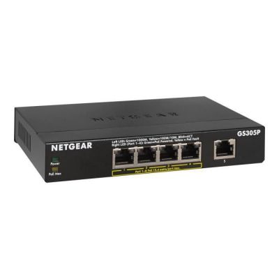 image NETGEAR (GS305P) Switch Ethernet PoE 5 Ports RJ45 Métal Gigabit (10/100/1000) avec 4 Ports PoE à 55W, pour une Connectivité Simple et Abordable pour les Petites Entreprises et les Bureaux à Domicile