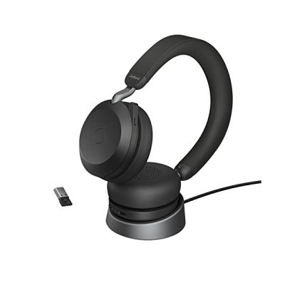 image Jabra Evolve2 75 Micro-casque stéréo sans fil pour PC, station de charge, 8 microphones, écouteurs mousse double densité, technologie ANC réglable, adaptateur Bluetooth USB-A - Compatibilité MS - Noir