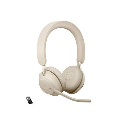 image Jabra Evolve2 65 Wireless PC Headset – Noise Cancelling UC Certified Stereo Headphones With Long-Lasting Battery – USB-A Bluetooth Adapter – Beige