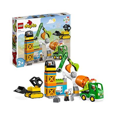 image LEGO Duplo Ma Ville Le Chantier de Construction avec Grue, Bulldozer et Bétonnière - Jouet Sensoriel avec de Grandes Briques, Sons et Lumières - Idée Cadeau pour Garçons et Filles Dès 2 Ans 10990