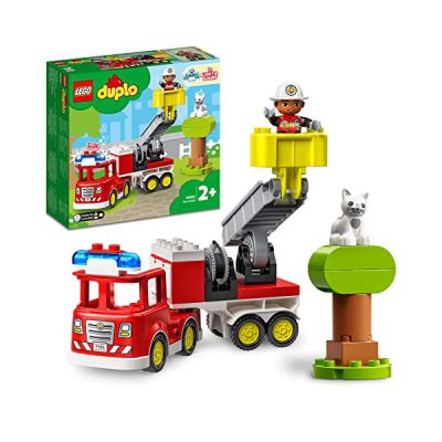 image LEGO Duplo Town Le Camion de Pompiers - Jouet de Construction pour Garçons et Filles avec Lumières et Sirène - Inclut Une Figurine de Chat, Le Centre de Secours - Jouet Enfants 2 Ans 10969