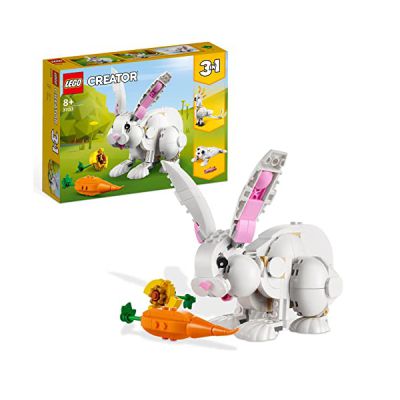 image LEGO Creator 3-en-1 31133 Le Lapin Blanc, Jouet avec Animaux, Dont Figurines de Poisson, Phoque et Perroquet, Construction pour Enfants Dès 8 Ans