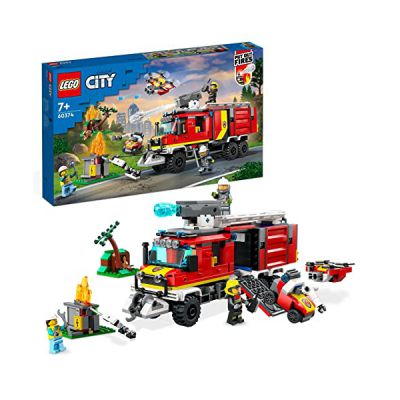 image LEGO 60374 City Le Camion d’Intervention des Pompiers, Jouet avec Drones Terrestres et Aériens, avec Figurines, et Véhicule d'urgence Moderne, Enfants 7 Ans