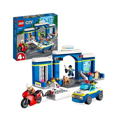 LEGO 60370 City La Course-Poursuite Au Poste De Police, Voiture Jouet Et Moto, 4 Minifigurines Et Figurine De Chien, Ã‰vasion Prison, Enfants, Filles Et Garçons 4 Ans
