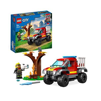 LEGO 60393 City Sauvetage en Tout-Terrain des Pompiers, Cadeau de Noël, Jouet Camion avec Lanceur d'Éléments d'eau, Minifigurine Pompier et Chat, Garçons et Filles de 5 Ans