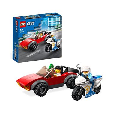 LEGO 60392 City La Course-Poursuite De La Moto De Police, Jouet Voiture De Course Et 2 Minifigurines Policiers, Idée Cadeau Anniversaire, Enfants 5 Ans