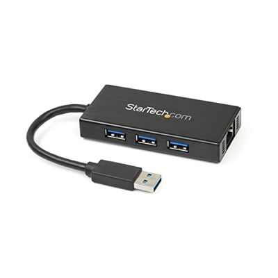 StarTech.com Hub USB 3.0 portable à 3 ports avec câble intégré - 5Gbps - Concentrateur USB 3.0 plus Gigabit Ethernet - Aluminium (ST3300GU3B)