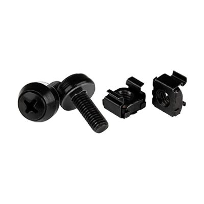 image StarTech.com Écrou cage M6 - Vis M6 - Pack de 50 - Écrous cage et vis M6x12 de montage pour rack et armoire serveur - Noir (CABSCREWM6B)