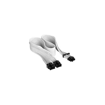 Corsair Premium 600 W PCIe 5.0 / Gen 5 12VHPWR Câble d’Alimentation - Adapté aux Alimentations de Type-4 Via Une Double Connexion PCIe à 8 Broches - Connecteur 12+4 Broches - Blanc
