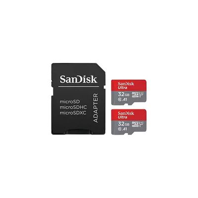 image SanDisk Ultra 32 GB microSDHC Memory Card + SD Adapter with A1 App Performance Up to 120 MB/s, Class 10, U1 (Twin Pack)