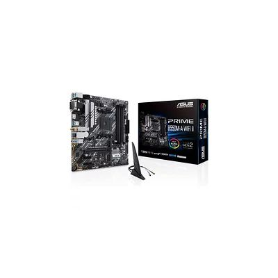 ASUS Prime B550M-A WI-FI II – Carte mère AMD B550 Ryzen AM4 Micro ATX (2 x M.2, PCIe 4.0, DDR4 4400, Intel WiFi 6, 1 GB Ethernet, HDMI/D-Sub/DVI, USB 3.2 Gen 2 Type-A, Aura Sync RGB)