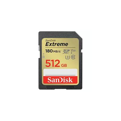 SanDisk Extreme 512 Go Carte SDXC, V30, UHS-I, 4K UHD Videos, 180 Mo/s, RescuePRO Deluxe, SanDisk QuickFlow Technology, résiste aux températures extrêmes, à l'eau, aux chocs et aux rayons X, C10, U3