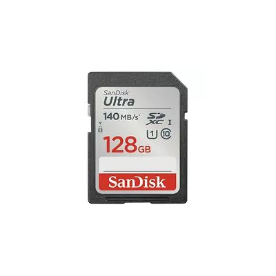 SanDisk Ultra 128 Go SDXC UHS-I carte, avec jusqu'à 140 Mo/s | Jusqu'à 140 Mo/s, UHS-I, U1, classe 10, vidéo Full HD, design étanche, construction résistante aux chocs