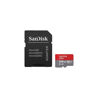 image SanDisk 256 Go Ultra microSDXC UHS-I Carte + Adaptateur SD, avec jusqu'à 150 Mo/s, Classe 10, U1, homologuée A1
