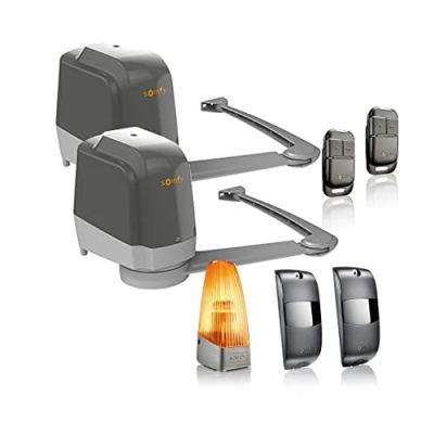 Somfy 1241429| Pack Motorisation à bras Lockyvia Essential pour portail battant | Butées intégrées | Max 1,80m, 150 Kg par vantail