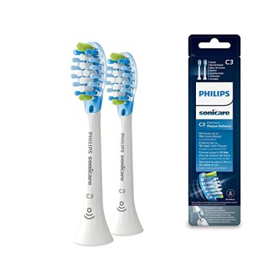 image Philips Sonicare Lot de 2 têtes de brosses à dents électriques soniques C3 Premium Plaque Defence, Blanc (Modèle HX9042/17)