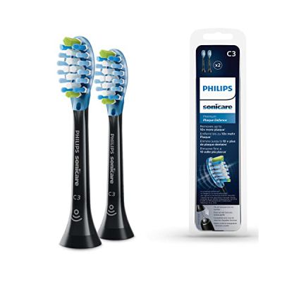 image Philips Sonicare Lot de 2 têtes de brosses à dents électriques soniques C3 Premium Plaque Defence, Noir (Modèle HX9042/33)