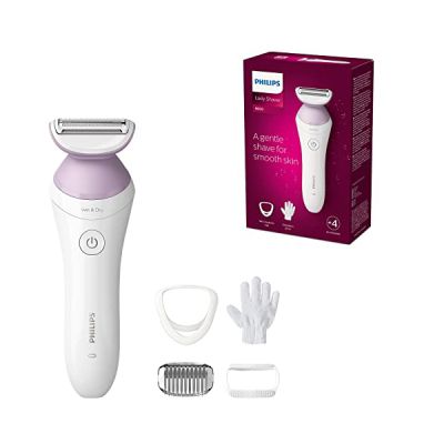 image Philips Rasoir féminin Série 6000 sans fil avec 4 accessoires, dont un gant exfoliant, un sabot (modèle BRL136/00)