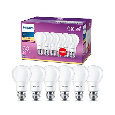 Philips Lighting ampoule LED Standard E27 60W Blanc Chaud Dépolie, 6 Unité  (Lot de 1)