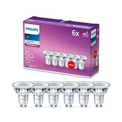 image Philips LED classic, ampoule LED équivalent 50 W, GU10, lot de 6, blanc neutre (4000 Kelvin) 390 lumens, réflecteur