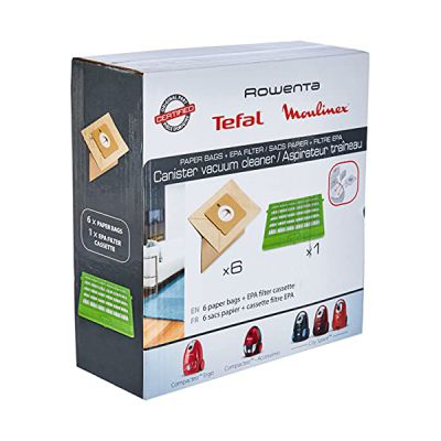 Rowenta - Sac aspirateur ZR004101 avec filtre HEPA Lot de 6 sacs | Compatible avec aspirateurs traineaux Rowenta - Inclut 6 vacuum bags en papier et une cassette filtre HEPA de rechange