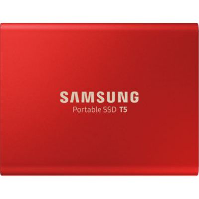 image Samsung T5  SSD externe 1To Rouge (USB 3.1 Gen2 Type-C, 540Mo/s, 2 Cables) - MU-PA1T0R/EU