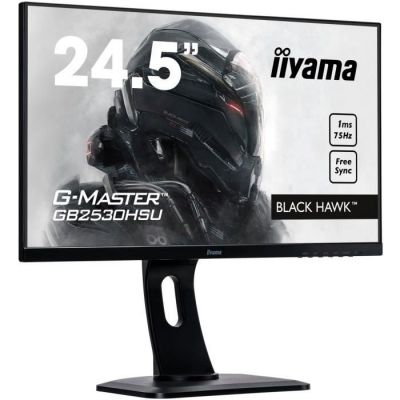 image Iiyama G-Master Black Hawk GB2530HSU-B1 Moniteur Gaming 24,5" Full HD 1 ms Freesync 75 Hz VGA/DP/HDMI Hub USB Pied réglable en hauteur Multimédia Châssis Slim Noir