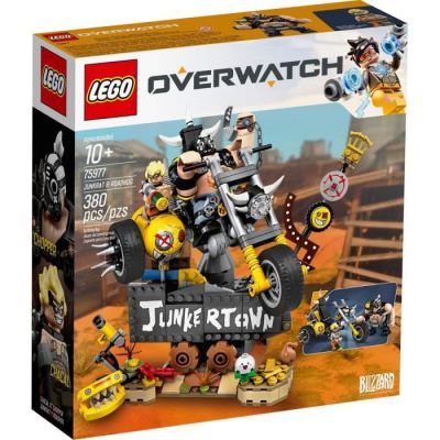 image LEGO Overwatch - Chacal et Chopper, jeu de construction inspiré du jeu vidéo, inclus la moto de Chopper et un panneau Junkertown, 380 pièces - 75977