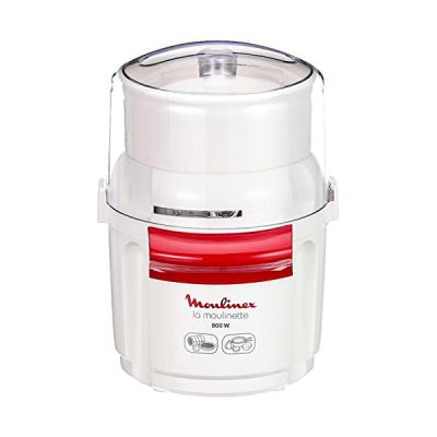 Moulinex AD5601 Hachoir à Moulinette 800 W Poignée, Mélange et Court Système 1-2-3 Utilisation Rapide Lame Inox Blanc/Rouge