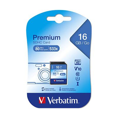 image Verbatim Carte mémoire SDHC U1 Premium - 16 Go - carte SD pour l'enregistrement de vidéos en Full HD - carte avec protection d'écriture intégrée - noire - pour appareil photo, PC et autres