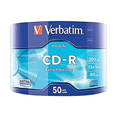 image Verbatim CD-R Extra Protection, 700 Mo de stockage de données CD vierges, idéal pour l'enregistrement de photos et de vidéos, compatible avec tout lecteur de CD conventionnel, lot de 50