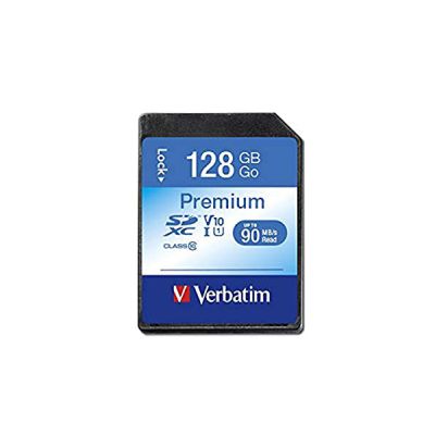 Verbatim Carte mémoire SDXC U1 Premium - 128 Go - carte SD pour l'enregistrement de vidéos en Full HD - carte avec protection d'écriture intégrée - noire - pour appareil photo, PC & autres