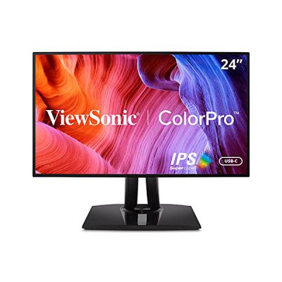 image ViewSonic VP2468a Moniteur IPS 24'',FHD , sans bords, 100% sRGB, 5ms, HDMI, DisplayPort in, DisplayPort out, USB-C, RJ45, 2 USB, Auto-Pivot , Ajustable en hauteur, Calibrage matériel