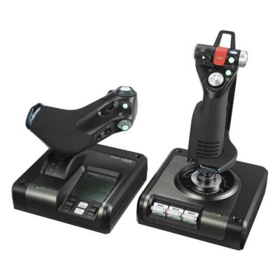 image Logitech G Saitek X52 Pro Flight Système 3M avec Commande de Gaz à Pièces Métalliques et Joystick de Simulation, Ecran LCD, Double Suspension, Boutons Lumineux - Noir