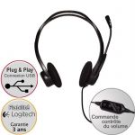 image produit Logitech 960 Casque Filaire, Ecouteurs Stéréo avec Micro Anti-Parasite, USB, Poids Léger, Commandes Intégrées sur le Cordon, PC/Mac/Portable - Noir