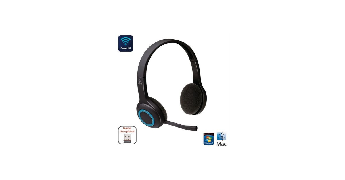 Casque Logitech H600 Sans Fil, Ecouteurs Stéréo avec Micro Rotatif  Antiparasites, Nano-Récepteur USB, Pliable, Batterie Longue Durée,  PC/Mac/Portable - Noir