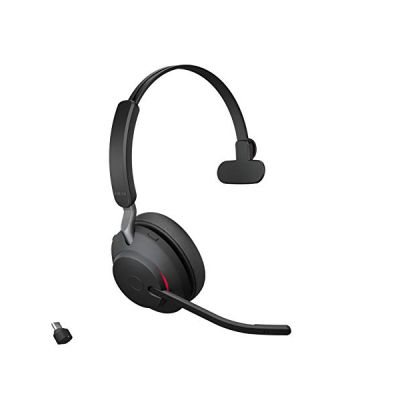 image Jabra Evolve2 65 Wireless PC Headset – Noise Cancelling UC Certified Mono Headphones With Long-Lasting Battery – USB-C Bluetooth Adapter – Black