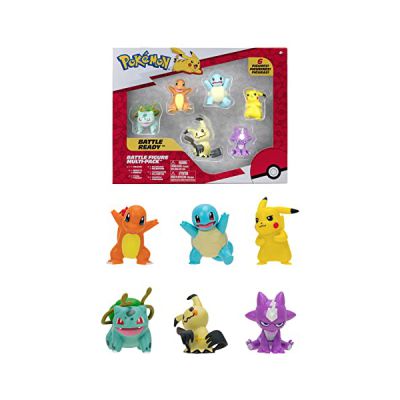 image Bandai - Pokémon - Pack de 6 figurines Pokémon - Vague 3 - Coffret de mini-figurines Pikachu, Carapuce, Salamèche, Bulbizare, Mimiqui, Toxizap - Figurines Pokémon 5 cm - Jouet Enfant 4 ans et + JW2684