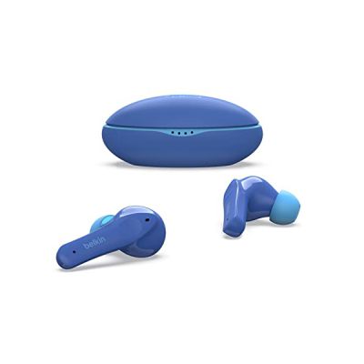 image Belkin SOUNDFORM Nano, écouteurs enfants True Wireless, limite de 85 dB (protection auditive), apprentissage en ligne, école, certifié IPX5, 24 h de lecture pour iPhone, Galaxy, Pixel, etc.– Bleu